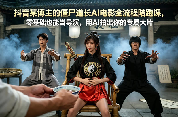 抖音某博主的僵尸道长AI电影全流程陪跑课，零基础也能当导演，用AI拍出你的专属大片-985网创