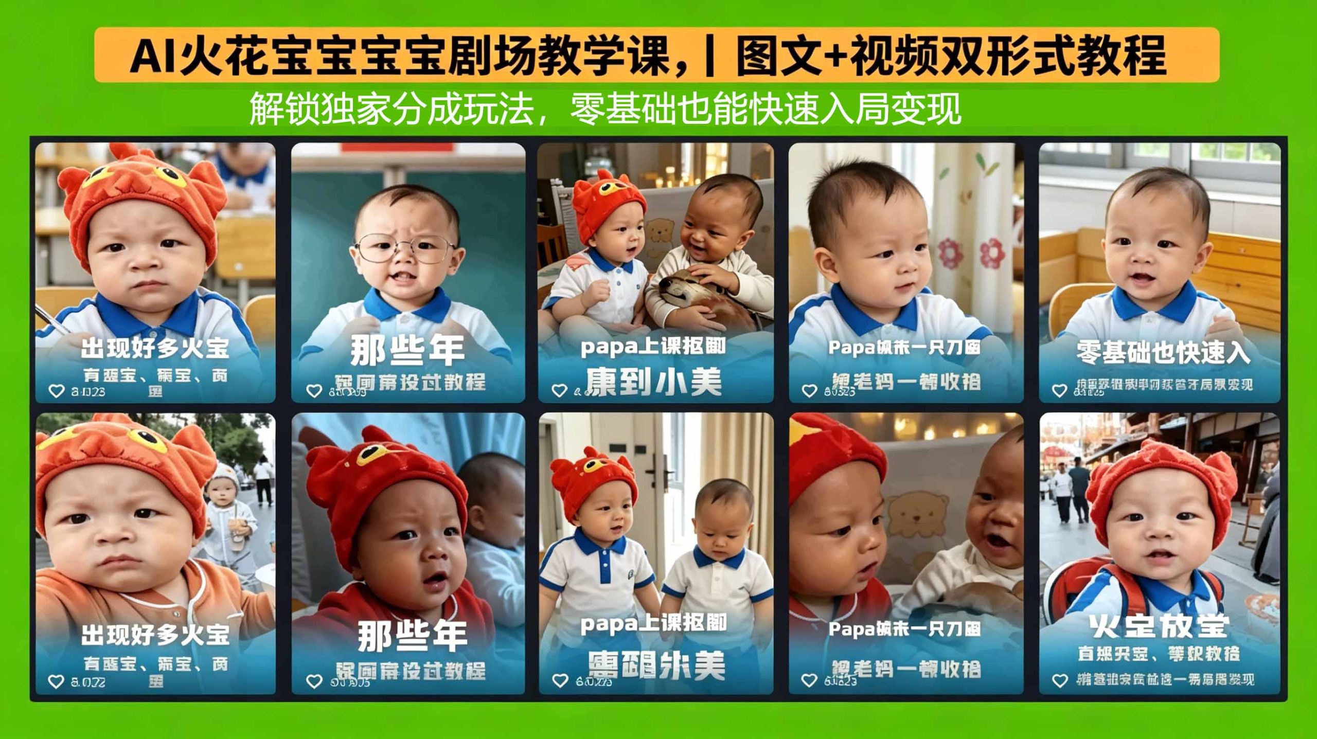 AI火花宝宝宝宝剧场教学课，图文+视频双形式教程，解锁独家分成玩法，零基础也能快速入局变现-985网创