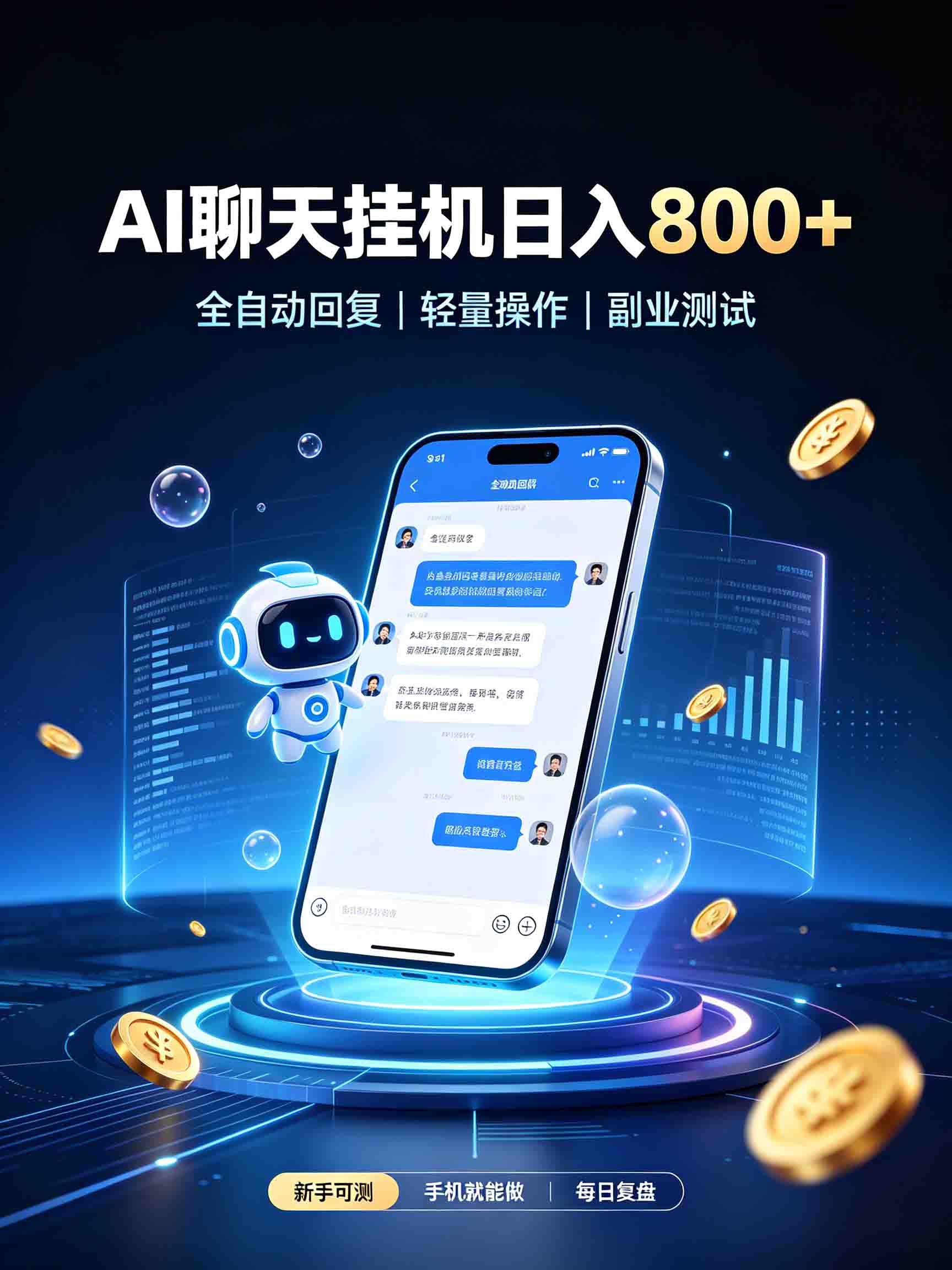 AI聊天挂机，日入800+，适用个人副业，工作室矩阵操作-985网创