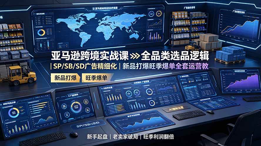 （19352期）亚马逊跨境实战课：全品类选品逻辑｜SP/SB/SD广告精细化｜新品打爆旺季爆单全套运营教程-985网创