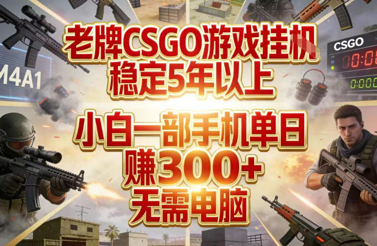 老牌CSGO游戏挂G，稳定5年以上，小白一部手机单日賺3张+，无需电脑【揭秘】-985网创