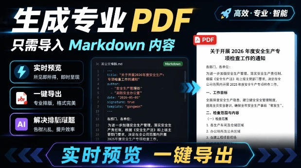 只需导入Markdown内容，实时预览一键导出专业PDF！轻松解决AI生成内容排版问题Presto-985网创