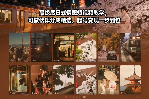 高级感日式情感短视频教学，可做伙伴分成精选，起号变现一步到位-985网创