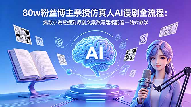 80w粉丝博主亲授仿真人AI漫剧全流程：爆款小说挖掘到原创文案改写建模配音一站式教学-985网创