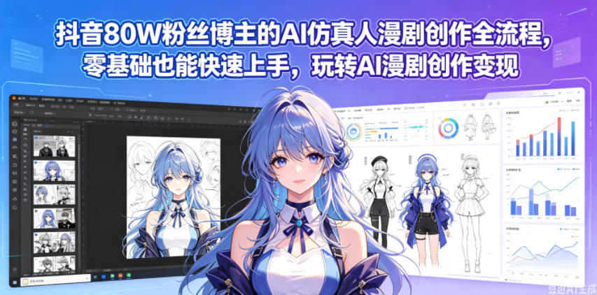 抖音80W粉丝博主的AI仿真人漫剧创作全流程，零基础也能快速上手，玩转AI漫剧创作变现-985网创