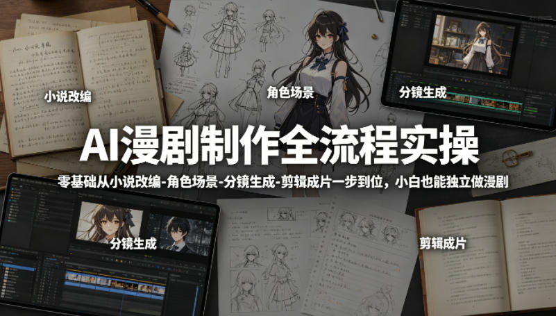 AI漫剧制作全流程实操，零基础从小说改编-角色场景-分镜生成-剪辑成片一步到位，小白也能独立做漫剧-985网创