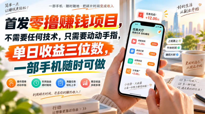 首发零撸賺钱项目，不需要任何技术，只需要动动手指，单日收益三位数，一部手机随时可做【揭秘】-985网创