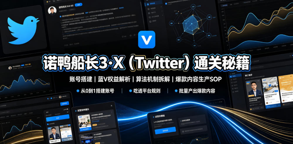 诺鸭船长3·X（Twitter）通关秘籍，涵盖账号搭建、蓝V权益解析、算法机制拆解及爆款内容生产SOP-985网创