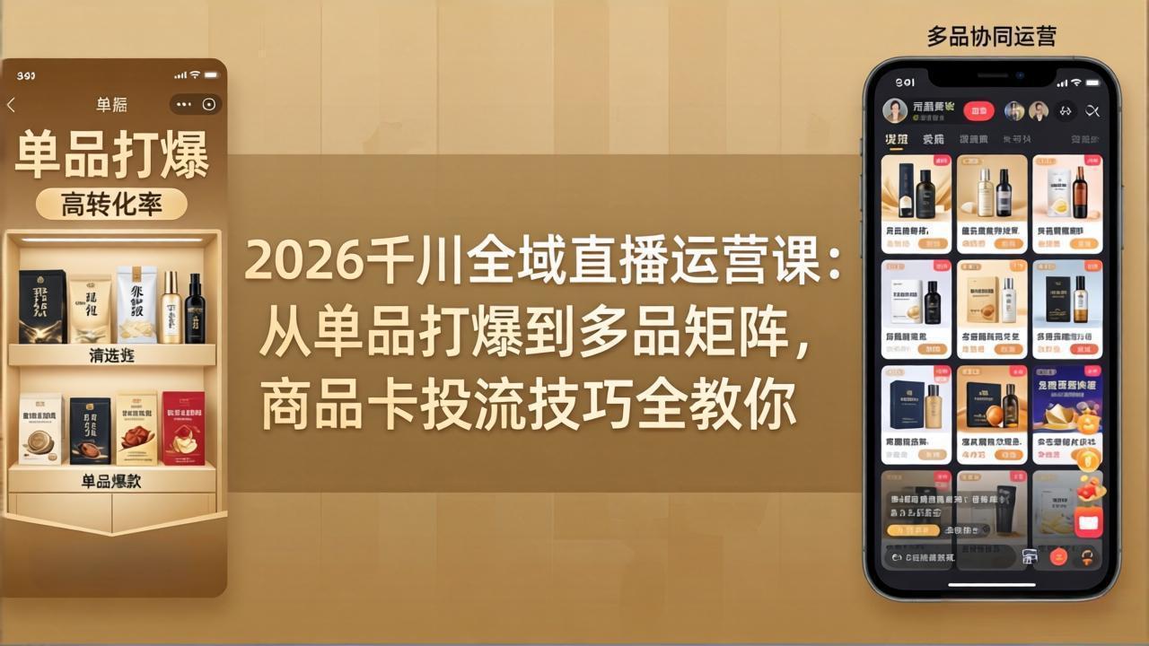 2026千川全域直播运营课：从单品打爆到多品矩阵，商品卡投流技巧全教你-985网创
