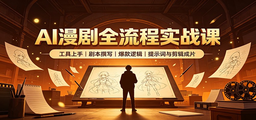 AI漫剧全流程实战课：工具上手、剧本撰写、爆款逻辑、提示词与剪辑成片-985网创