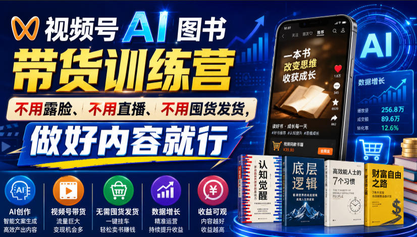 视频号AI图书带货训练营,不用露脸、不用直播、不用囤货发货,做好内容就行,一条爆款视频佣金8942 视频号AI图书带货训练营,不用露脸、不用直播、不用囤货发货,做好内容就行,一条爆款视频佣金8942
