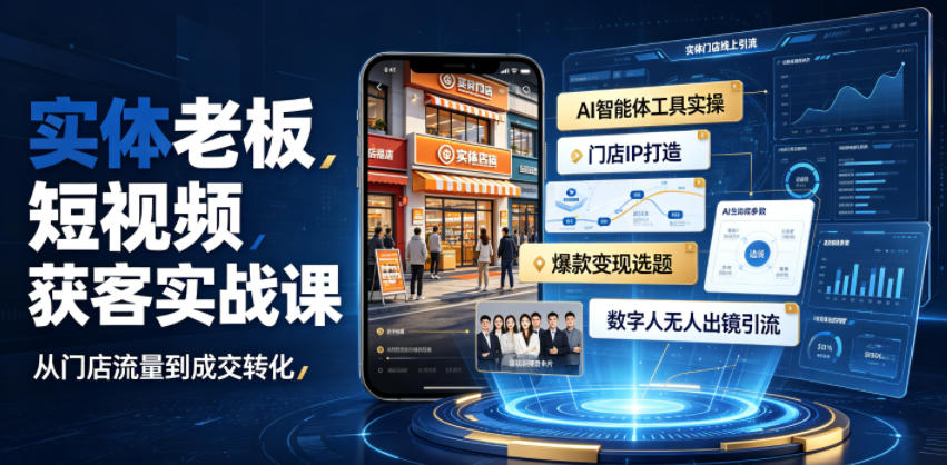 实体老板短视频获客实战课｜AI智能体工具全套实操、门店IP打造、爆款变现选题、数字人无人出镜引流完整教程-985网创