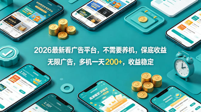 2026最新看广告平台，不需要养机，保底收益，无限广告，多机一天200+，收益稳定【揭秘】-985网创