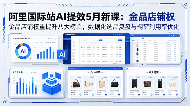 阿里国际站AI提效5月新课：金品店铺权重提升八大榜单，数据化选品复盘与橱窗利用率优化-985网创