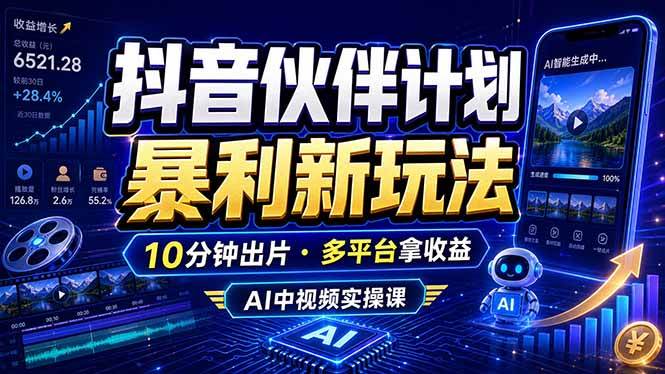 （18869期）抖音伙伴计划最新玩法，无需配音剪辑，10分钟出一条原创视频，轻松日入三位数-985网创