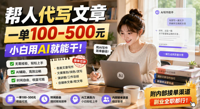 帮人代写文章，一单100-500，小白用AI就能干，附内部接单渠道，副业全职都行【揭秘】-985网创