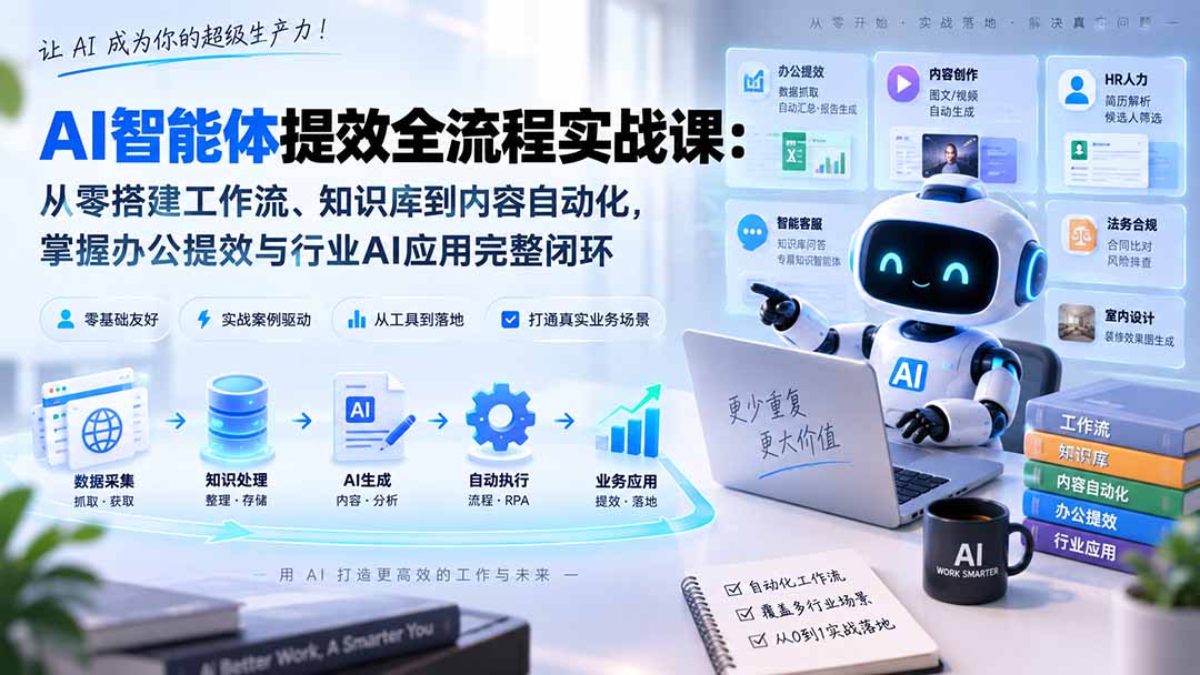 AI智能体提效全流程实战课：从零搭建工作流、知识库到内容自动化，掌握办公提效与行业AI应用完整闭环-985网创