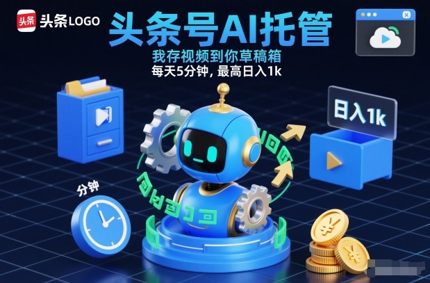 头条号AI托管，我存视频到你草稿箱，每天5分钟，最高日入1k【揭秘】-985网创