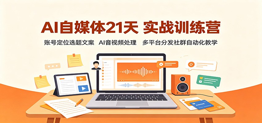 AI自媒体21天实战训练营：账号定位选题文案，AI音视频处理，多平台分发社群自动化教学-985网创