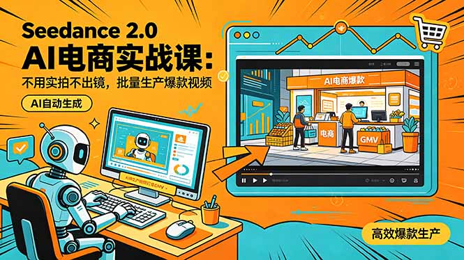 Seedance 2.0 AI电商实战课：不用实拍不出镜，批量生产爆款视频打爆GMV-985网创