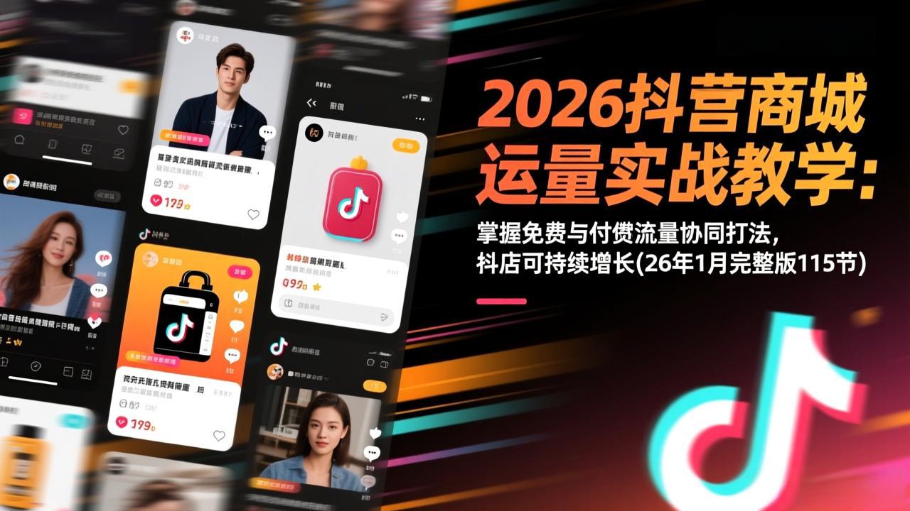 2026抖音商城运营实战教学：掌握免费与付费流量协同打法，抖店可持续增长(26年1月完整版115节-985网创