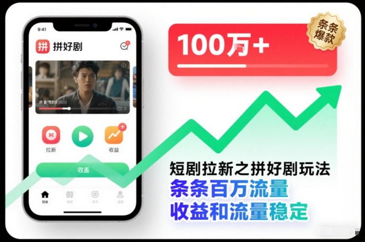 短剧拉新之拼好剧玩法，条条百万流量，收益和流量稳定-985网创