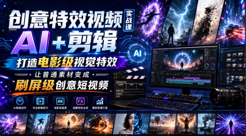 创意特效视频实战课，AI+剪辑打造电影级视觉特效，让普通素材变成刷屏级创意短视频-985网创