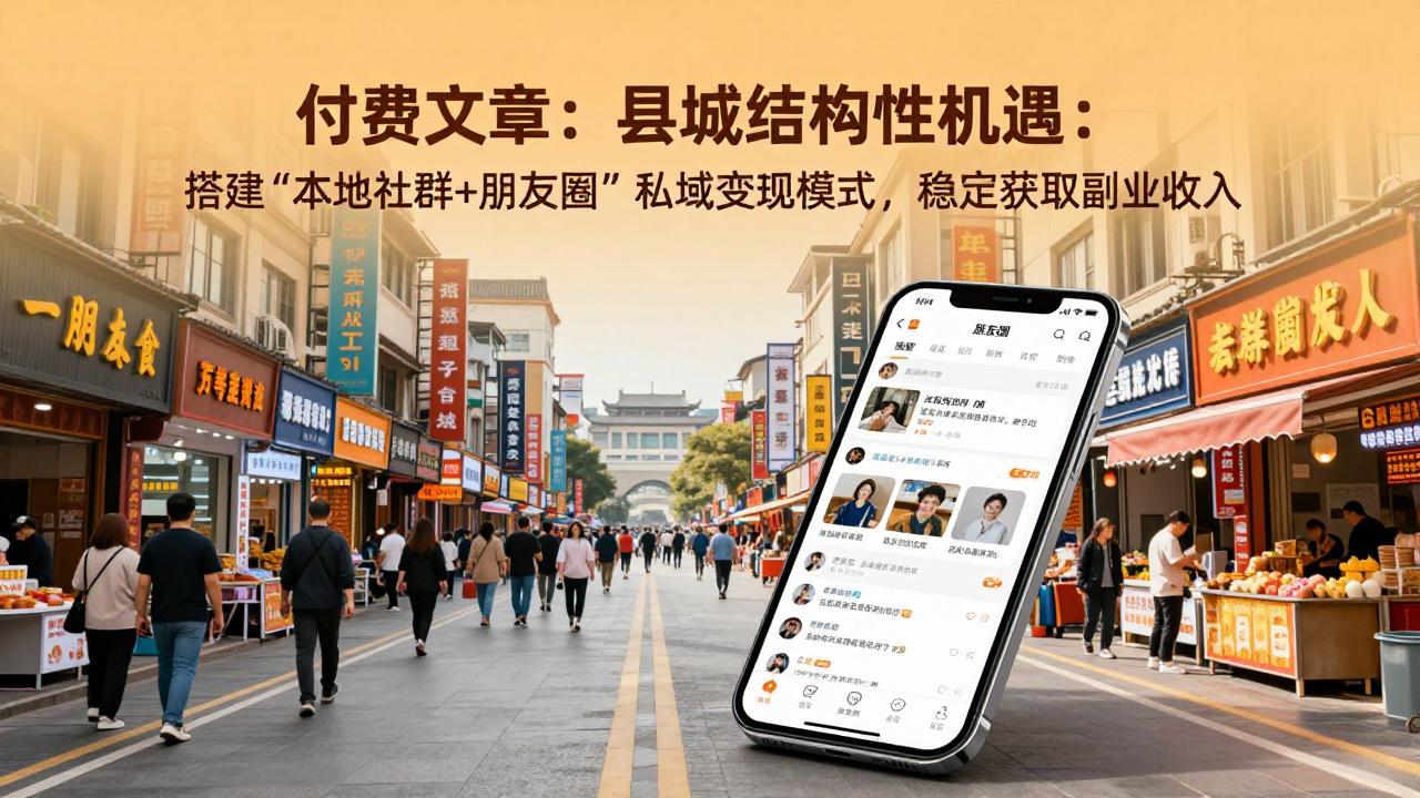 付费文章：县城结构性机遇：搭建“本地社群+朋友圈”私域变现模式，稳定获取副业收入-985网创