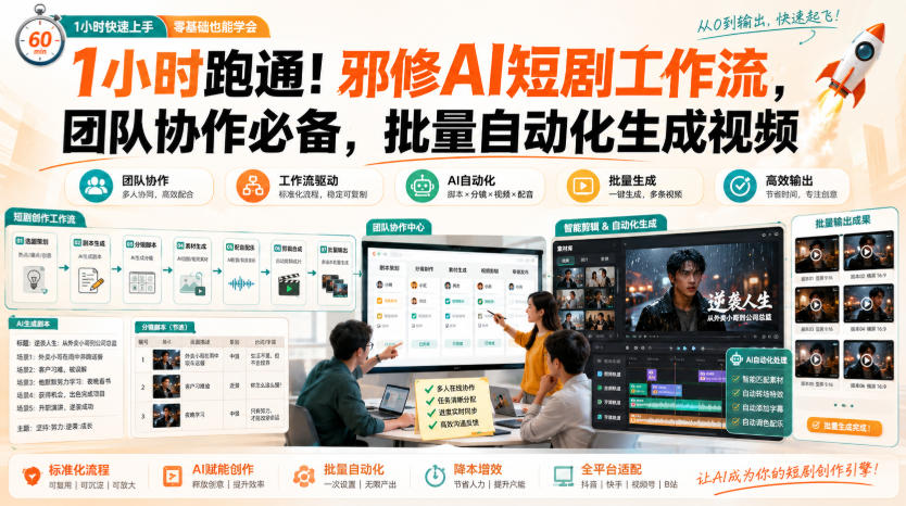 1小时跑通！邪修AI短剧工作流，团队协作必备，批量自动化生成视频-985网创