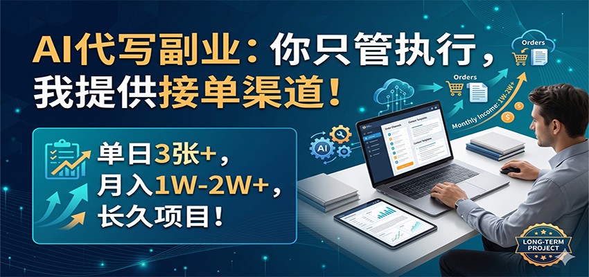 AI代写副业：你只管执行，我提供接单渠道！单日3张+，月入1W-2W+，长久项目-985网创