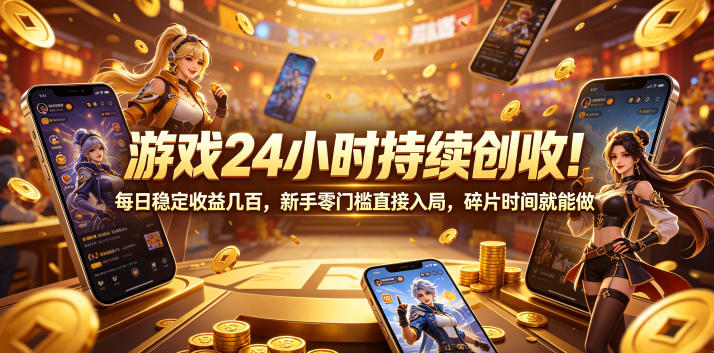 游戏24小时持续创收！每日稳定收益几百，新手零门槛直接入局，碎片时间就能做【揭秘】-985网创