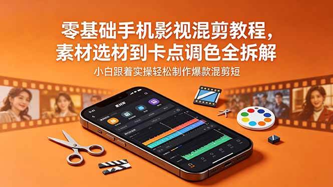 （18750期）零基础手机影视混剪教程，素材选材到卡点调色全拆解，小白跟着实操轻松制作爆款混剪短片-985网创