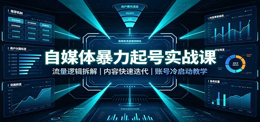 自媒体暴力起号实战课：流量逻辑拆解，内容快速迭代，账号冷启动教学-985网创