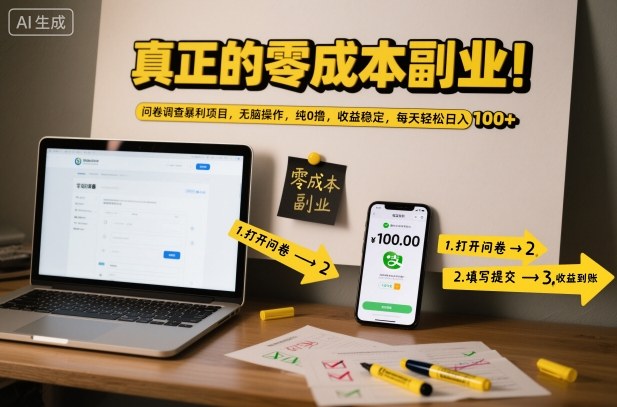 真正的零成本副业！问卷调查暴利项目，无脑操作，纯0撸，收益稳定，每天轻松日入100+【揭秘】-985网创