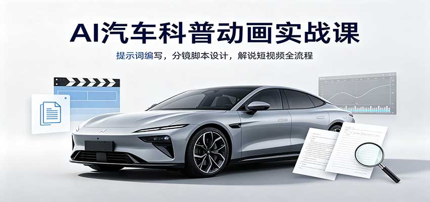 AI汽车科普动画实战课：提示词编写，分镜脚本设计，解说短视频全流程-985网创