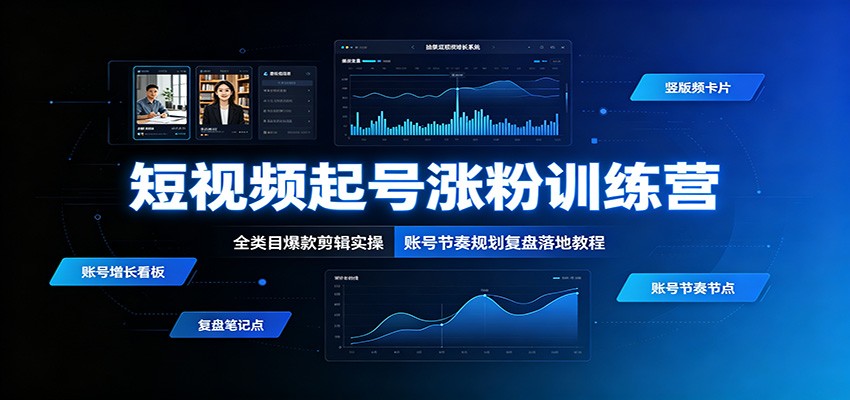 短视频起号涨粉训练营：全类目爆款剪辑实操，账号节奏规划复盘落地教程-985网创