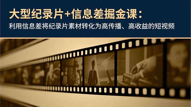大型纪录片+信息差掘金课：利用信息差将纪录片素材转化为高传播、高收益的短视频-985网创