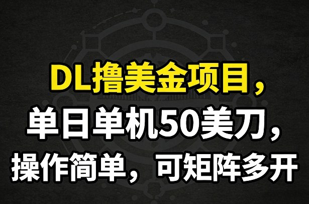 DL撸美金项目，单日单机50美刀，操作简单，可矩阵多开-985网创