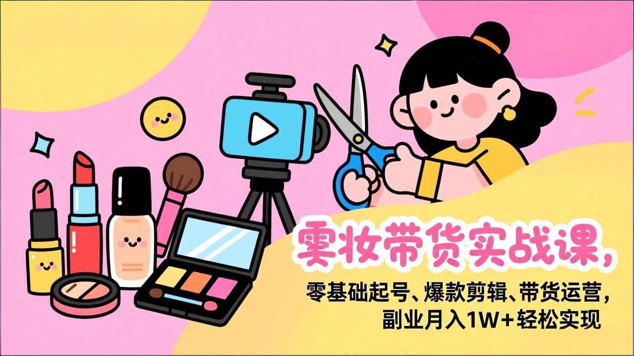 美妆带货实战课，零基础起号、爆款剪辑、带货运营，副业月入1W+轻松实现-985网创