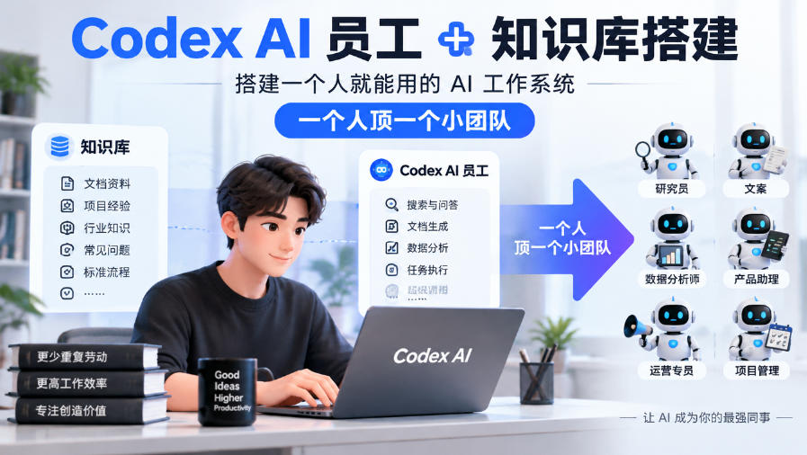 Codex AI员工+知识库搭建，搭建一个人就能用的AI工作系统，一个人顶一个小团队-985网创
