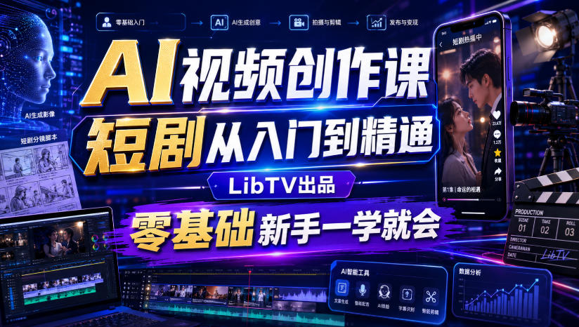 AI视频创作课，短剧从入门到精通，LibTV出品，零基础新手一学就会-985网创