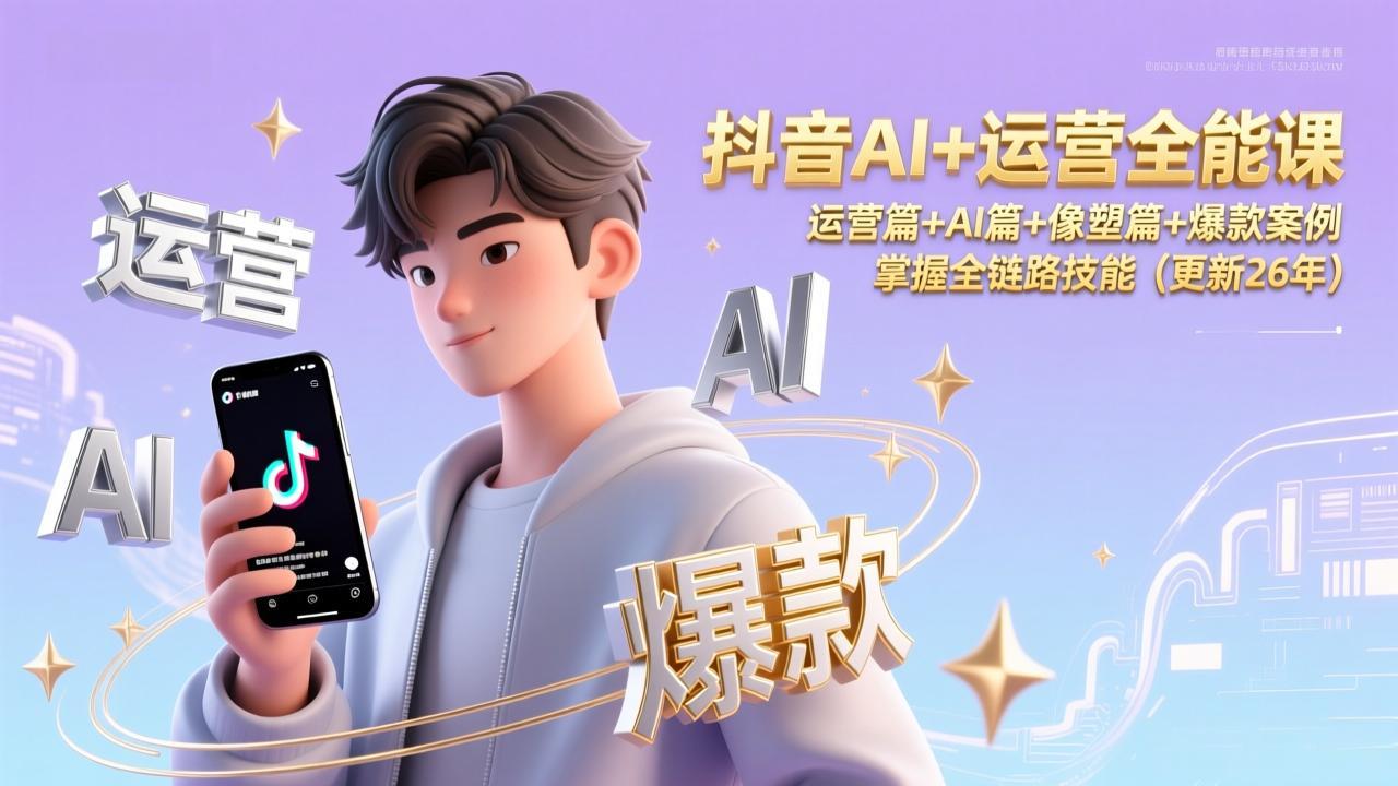 抖音AI+运营全能课，运营篇+AI篇+像塑篇+爆款案例，掌握全链路技能(更新26年-985网创