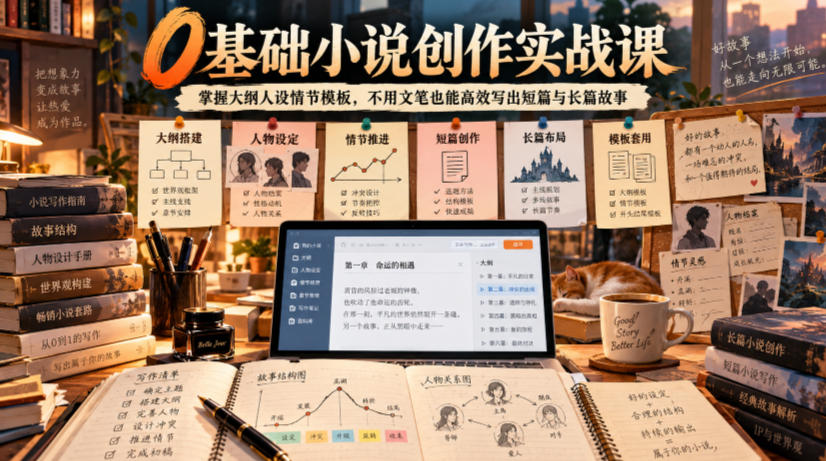 0基础小说创作实战课｜掌握大纲人设情节模板，不用文笔也能高效写出短篇与长篇故事-985网创