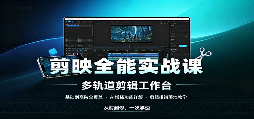 剪映全能实战课：基础到高阶全覆盖，AI增强功能，剪辑排错落地教学-985网创