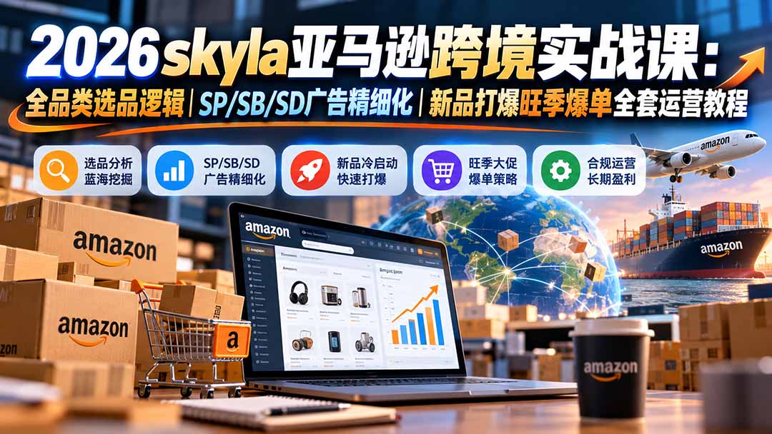skyla亚马逊跨境实战课-更新1019：全品类选品逻辑｜SP/SB/SD广告精细化｜新品打爆旺季爆单全套运营教程-985网创