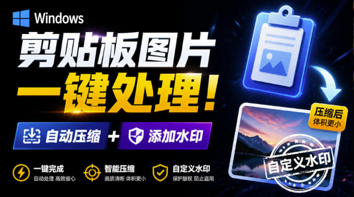 Windows剪贴板复制图片后，体积会暴涨数百倍？剪贴板图片一键自动压缩及添加水印工具-985网创