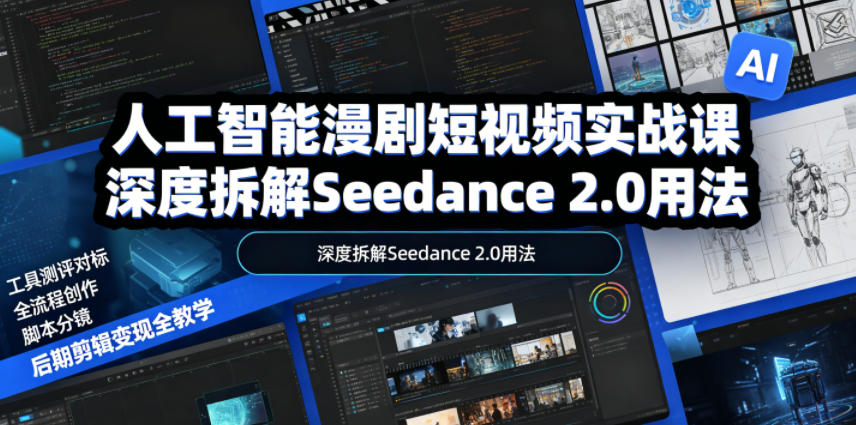 人工智能漫剧短视频实战课，深度拆解Seedance 2.0用法，工具测评对标+全流程创作+脚本分镜+后期剪辑变现全教学-985网创