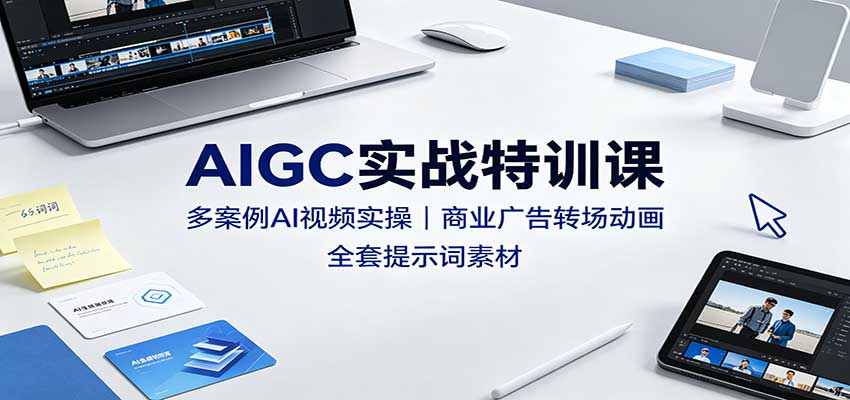 AIGC实战特训课：多案例AI视频实操，商业广告转场动画，全套提示词素材-985网创