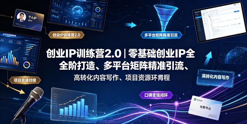 创业IP训练营2.0｜零基础创业IP全阶打造、多平台矩阵精准引流、高转化内容写作、项目资源对接与口碑变现闭环课程-985网创