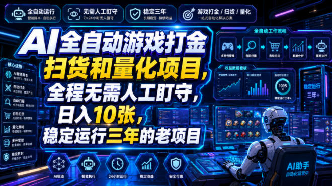 AI全自动游戏打金扫货和量化项目，全程无需人工盯守，日入10张，稳定运行三年的老项目【揭秘】-985网创